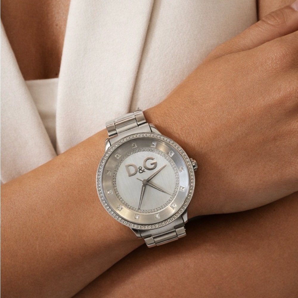 Dolce & Gabbana D&G Crystal Bezel Watch | White Leather